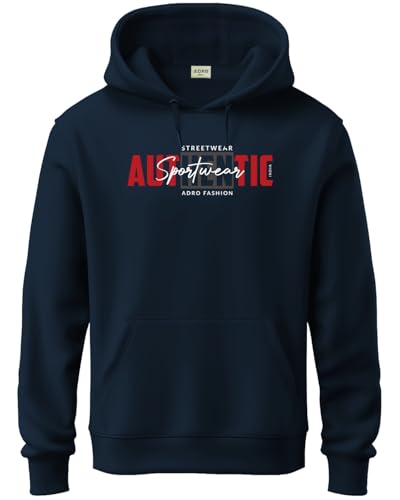 ADRO Men's Cotton Blend Neck Hooded Sweatshirt (H24-SPT-NB-S_Navy Blue)