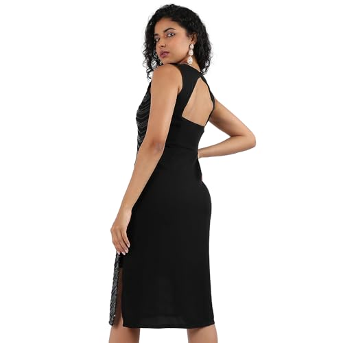 Campus Sutra Women'S Polyester Classic Knee-Length Dress (Cbsusmr23_Cswssdr5700_Black