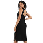 Campus Sutra Women'S Polyester Classic Knee-Length Dress (Cbsusmr23_Cswssdr5700_Black
