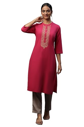 Aurelia WomenS Yarn Dyed Printed Straight Pure Cotton Kurta| Lightweight Band Collar Kurta For Women Cotton | Yarn Dyed Printed 