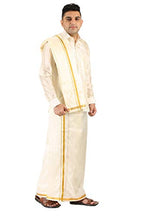 Prakasam Cotton Mens Silk Look Full Sleeve Regular Fit Shirt + Double Layer 8 Mulam Dhoti(Free Size) + Single Towel (Cream, 40)