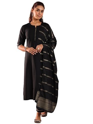 Libas Gerua Womens Solid Silk Blend Straight Kurta With Trousers And Dupatta
