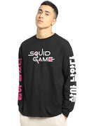 Bewakoof Official Squid Game Merchandise Squid Game Mens Graphic Print Oversized Fit Full Sleeve Round Neck Cotton T-Shirt_6573