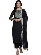 VARANGA Women Black Zari Embroidered Kurta With Bottom And Dupatta