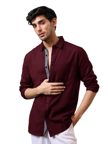 Pinkmint Casual Shirt for Men Stylish Mens Shirt Soild Regular Fit Long Sleeve Formal Wear Maroon