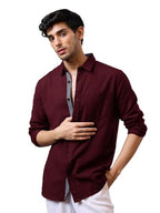 Pinkmint Casual Shirt for Men Stylish Mens Shirt Soild Regular Fit Long Sleeve Formal Wear Maroon