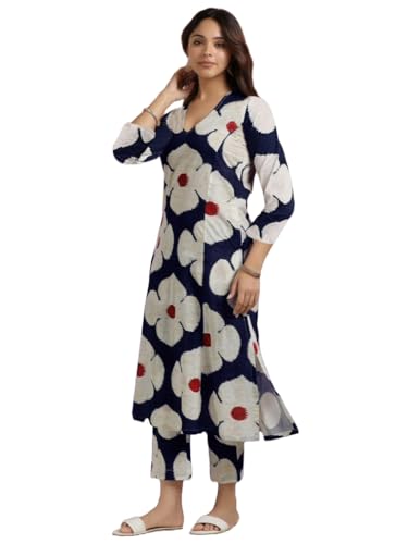 ANNI DESIGNER Womens Cotton Blend Straight Printed Kurta with Pant (Chunilal Blue_M_Blue_Medium)