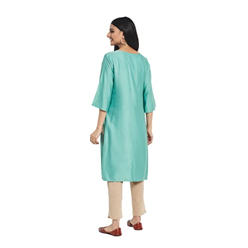 Fabindia Women Silk Straight Knee Length Kurta Viscose_Blue