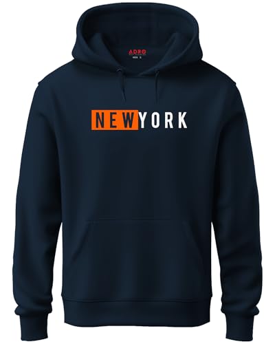 ADRO Men's Cotton Neck Hooded Sweatshirt (H21-M-NKY-NB_Navy_XL)