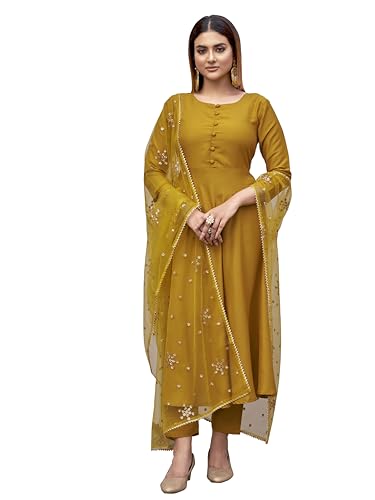 Womanista Women'S Poly Crepe Flared Solid Kurta Set (Kurtaset_1383_Yellow