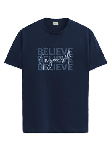 ADRO Men's Solid Regular Fit T-Shirt (RN24-INV-NB_Navy Blue