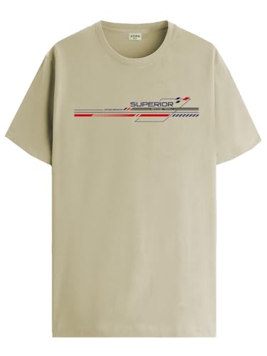 ADRO Men's Graphic Printed 100% Cotton T-Shirt - Regular Fit, Printed T-Shirts for Men (RN24-RAC-BE_Beige_XL)