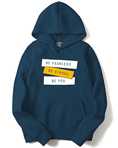 ADRO Men's Cotton Neck Hooded Sweatshirt (H21-M-FEAR-SB_Teal_XL)