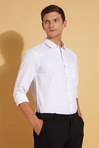 FYLTR Mens Slim Fit Shirt - Dobby Self Design | Full Sleeve | Functional Patch Pocket | White Formal Shirts for Men