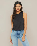 Ladies Racerback cropped Tank - HEATHER OLIVE - S(D0102H7WYNX)