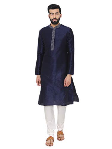 Manyavar MenS Synthetic Regular Tunic Shirt (S952089_Blue_M)