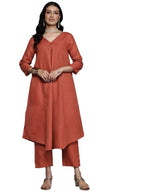 Varanga WomenS Orange Solid A-Line Kurta Paired With Tonal Bottom