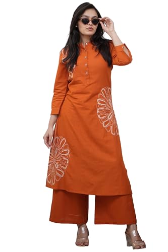 Gosriki WomenS Rayon Viscose Straight Embroidery Kurta With Palazzo (Bhagan OrangeGs_Xxl_Orange_XxLarge) 2