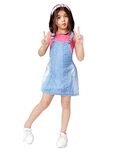 Naughty Ninos Girls Cotton Tulip Knee-Length Dress (NN00290DRS_Blue,Pink_4 5 Years)
