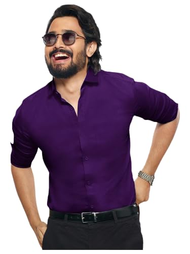 Pinkmint Casual Shirt for Men Stylish Mens Shirt Soild Regular Fit Long Sleeve Formal Wear Purple