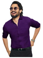 Pinkmint Casual Shirt for Men Stylish Mens Shirt Soild Regular Fit Long Sleeve Formal Wear Purple