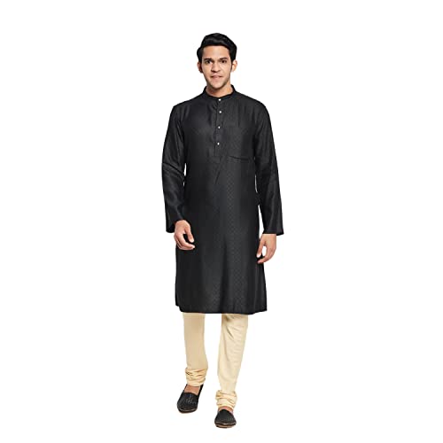 Fabindia MenS Viscose Silk Abstract Comfort Kurta_Black_L
