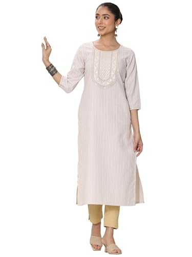 Libas WomenS Cotton Blend Straight Kurtas (29468O_Off White_Xxl)