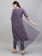 ANNI DESIGNER Womens Cotton Blend Straight Printed Kurta with Pant & Dupatta (Rowan Purple_XL_Purple_X-Large)