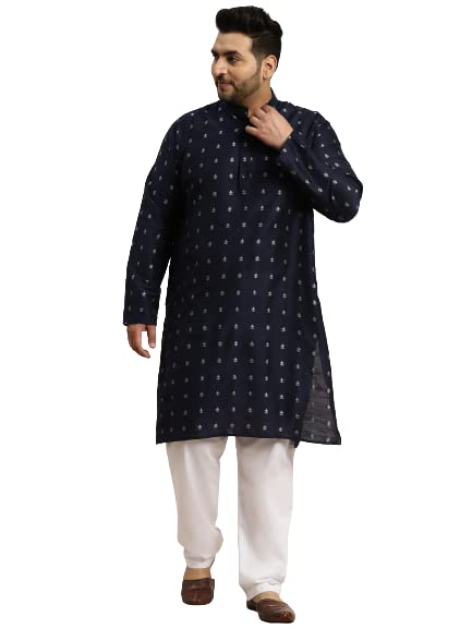 SOJANYA Plus (Since 1958) Mens Cotton Blend Navy Blue & Silver Self Design ONLY Long Kurta -Size: 54