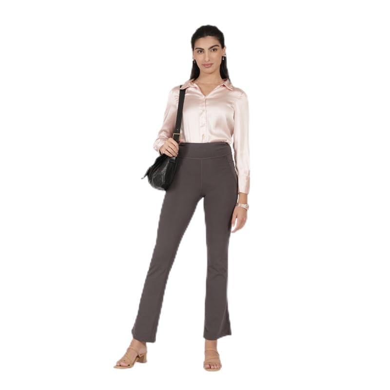 BlissClub AM:PM Cotton Flare Pants -Tall Above 55, Highwaisted, Wide Waistband, 4 Pockets, 95% Cotton