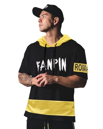 EYEBOGLER Mens Trendy Half Sleeves Hooded Neck Printed T-Shirt Yellow