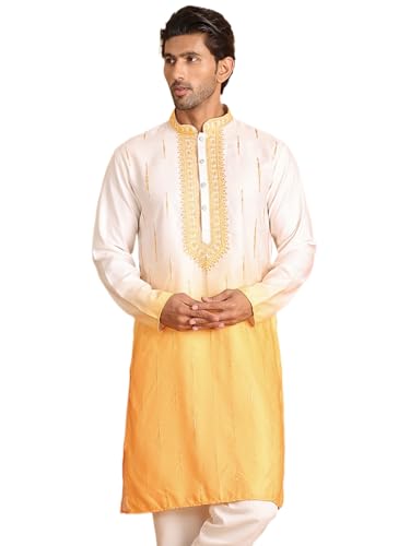 Jompers Mens Embroidered Silk Blend Straight Kurta