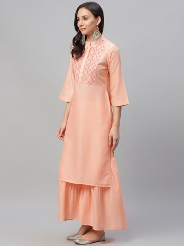 Libas Peach Printed Crepe Straight Kurta