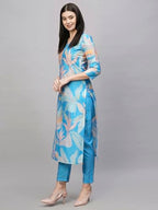 ANNI DESIGNER Womens Cotton Blend Straight Printed Kurta with Pant (Jonaki Blue_S_Blue_Small)