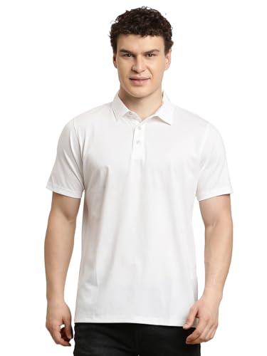 Turtle Men Slim Fit White Solid Knitted Polo T-Shirt