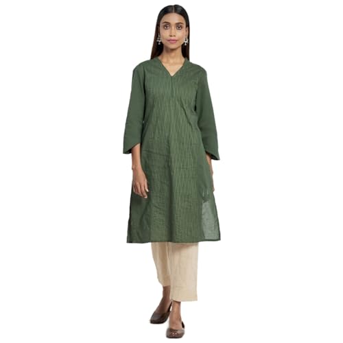 Fabindia Women'S Cotton Regular Kurta (209641302_Green