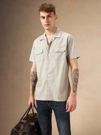 Dennis Lingo MenS | Grey | Solid | Spread Collar | Half Sleeve | Relaxed Fit | Casual Shirt
