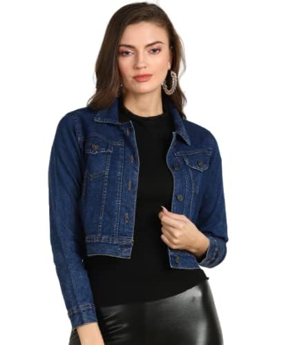 HRIKSHIKA FASHION Womens Cotton Denim Jacket Full Sleeves Comfort Fit Collar Jacket (5Xl, Blue1), Standard Length 5