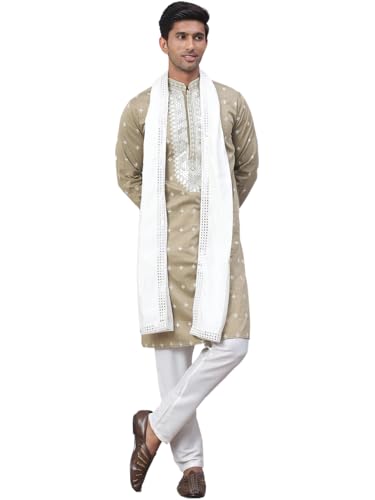 Jompers Mens Sequins Embroidered Kurta Pyjama Set With Dupatta