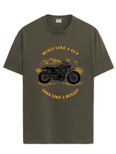 ADRO Mens Royal Bike Design Printed 100% Cotton T-Shirt - Regular Fit, Printed T-Shirts for Men (RN24-RYL-OL_Olive_S)