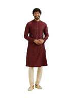 Manyavar MenS Art Silk Buta Jaal Patterned Kurta Set (Maroon,S)