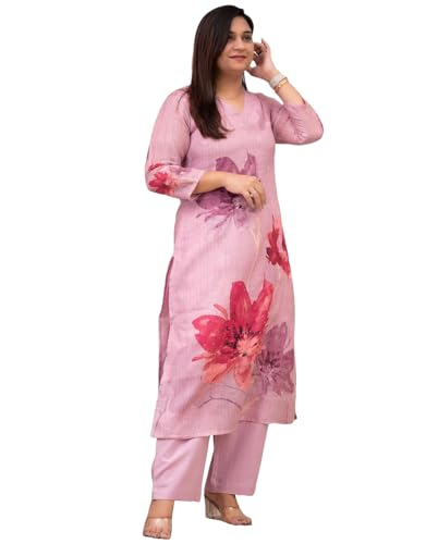 GoSriKi Womens Rayon Viscose Straight Printed Kurta with Pant (Susan Pink-GS_XXL_Pink_XX-Large)
