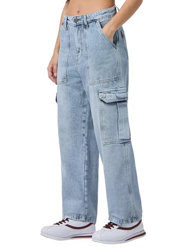 Bewakoof WomenS Washed Straight Fit Cotton Jeans_671018_Blue_36