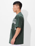 The Souled Store Meadow Men And Boys Short Sleeves Round Neck Green Paisley Printed Cotton Oversized T-Shirts