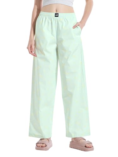 Bewakoof Womens All Over Printed Regular Fit Cotton Poplin Wide Leg Pyjamas_644708_Green_XL