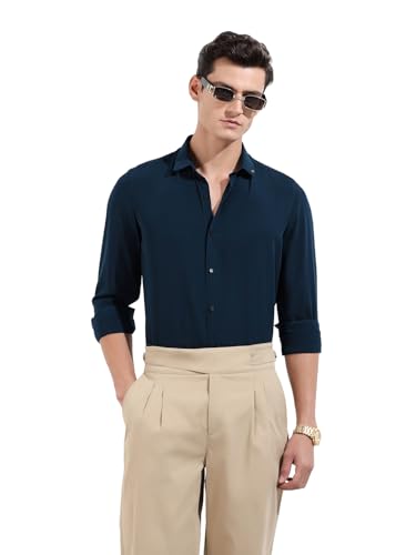 The Indian Garage Co Mens Slim Fit Solid Cutaway Collar Long Sleeves Party Shirt