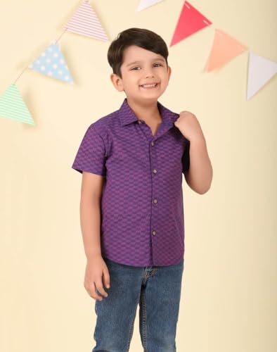Fabindia BoyS Printed Regular Fit Shirt (1038861Purple_Purple