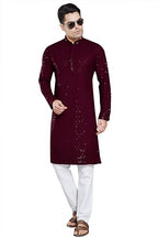 Divisive MenS Sequince Embroidered Cotton Blend Only Kurta (Dkrt4_L_Burgundy)