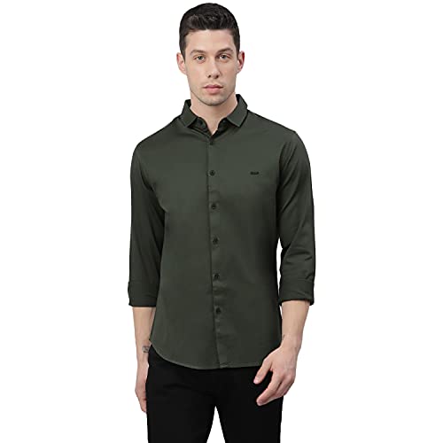 Dennis Lingo MenS Cotton Full Sleeves Solid Slim Fit Casual Shirt With Pocket (Green, Xl)