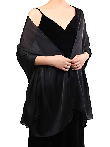 Boao Women Scarves Soft Long Satin Shawl Wrap Light Sheer Scarf for Wedding Party Accessory (Black)